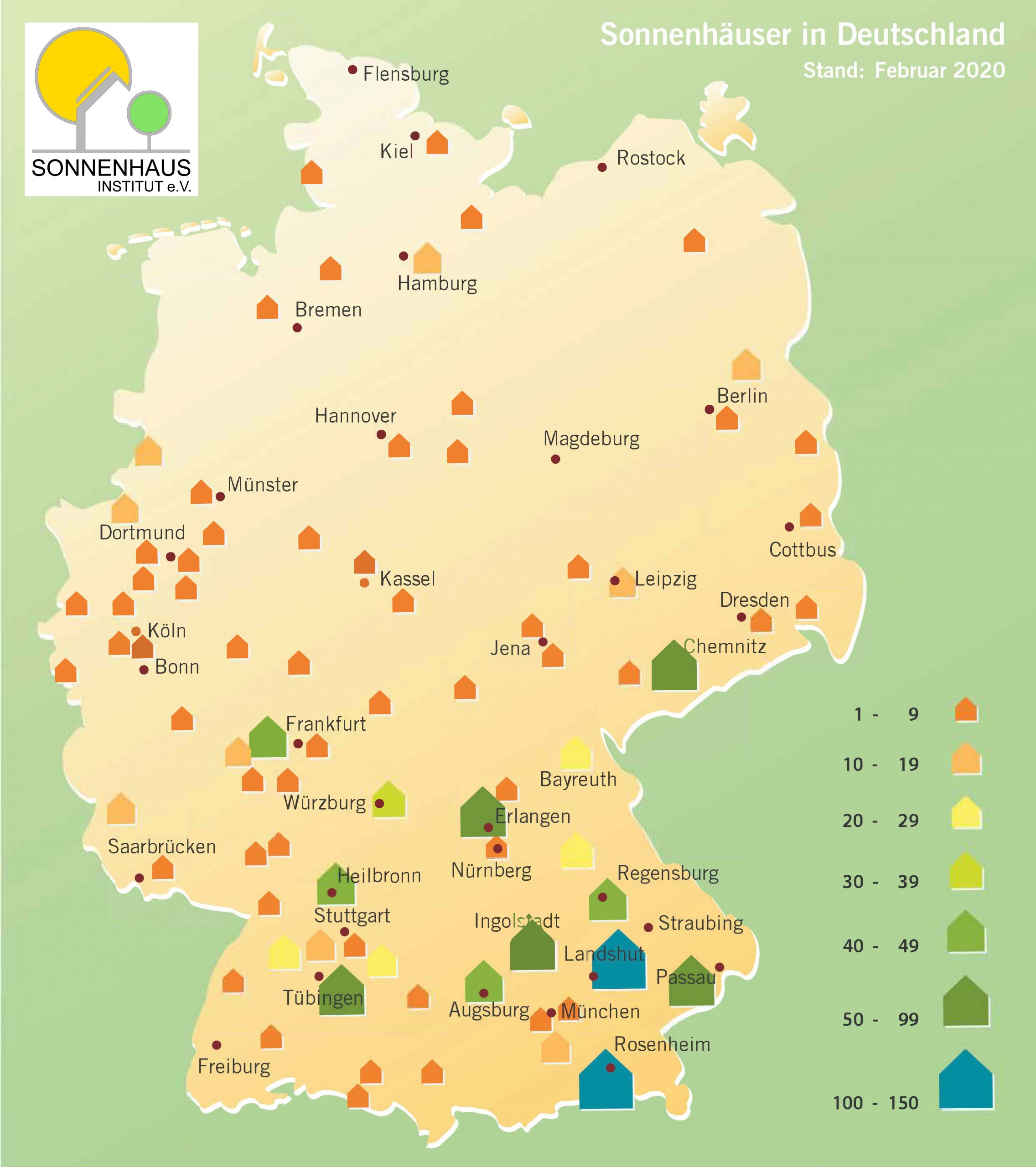 Sonnenhaus-Karte Deutschland - Sonnenhaus-Institut - Heizen mit der Sonne